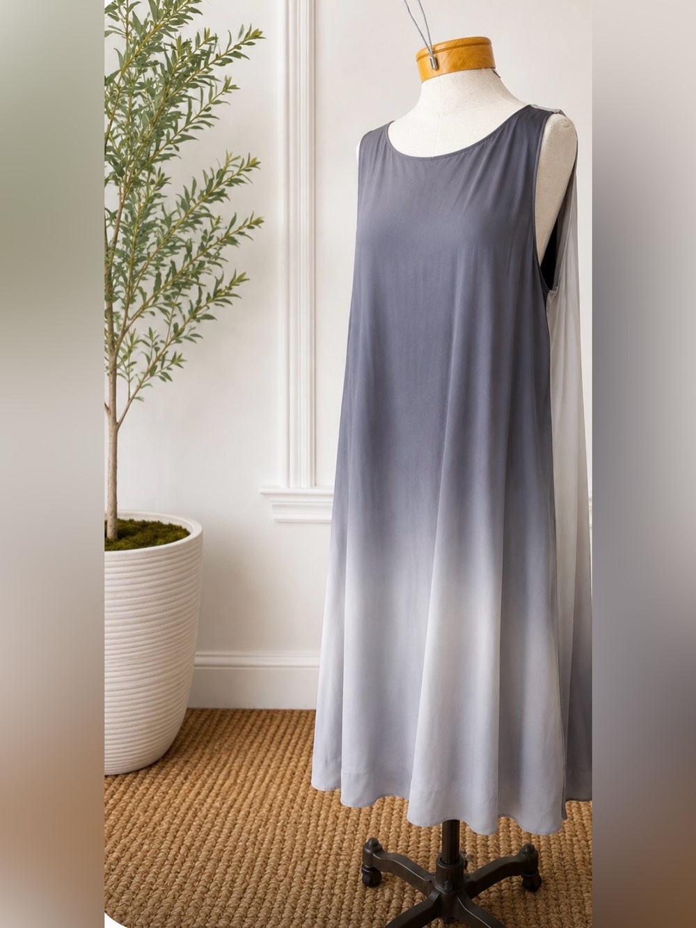 Eileen Fisher 100% Silk Ombré Gray Sleeveless Dress – XL - Picture 2 of 4